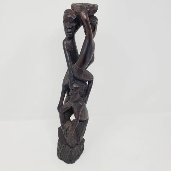 Vintage Carved Wood Sculpture African Folk Art Handcrafted Home Decor - Picture 4 of 9